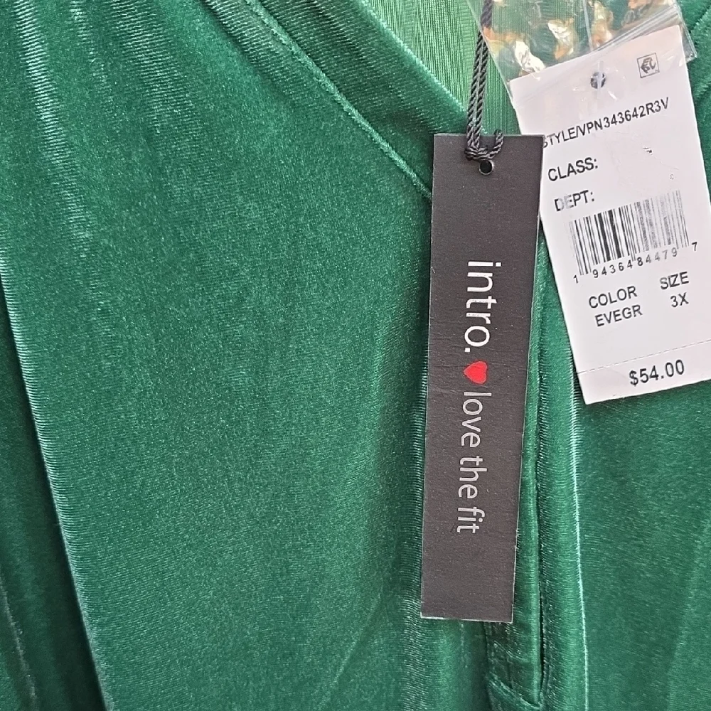 Intro. Teal Velvet Long Sleeve Plus Size Blouse - Picture 2 of 3